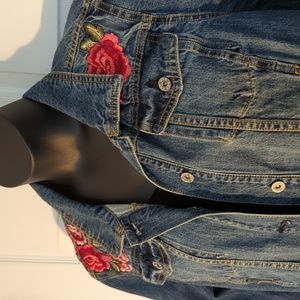 Denim jacket with floral appliques